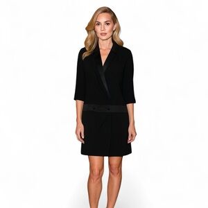 The Kooples sz S NWT Black Crepe and Satin Trim Tuxedo Jacket Wrap Mini Dress